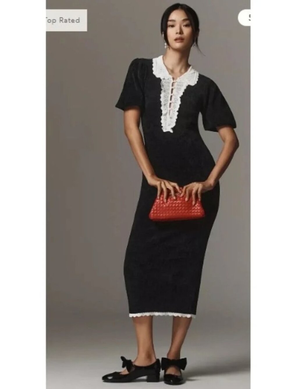 By Anthropologie Black Crochet Lace Collar Puff Sleeve Midi Dress – XL(NWOT)